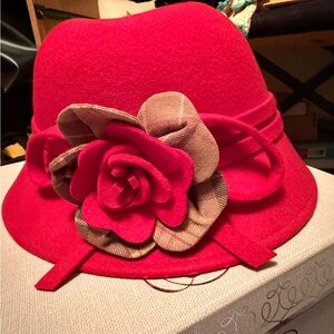 Barbour Red Hat with Floral Detail